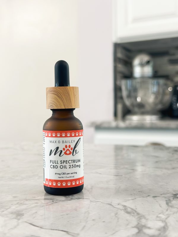 Max & Bailey CBD oils for dogs - product on counter